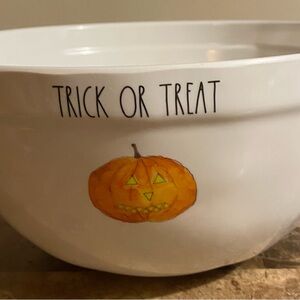 Rae Dunn White Trick or Treat Bowl with Orange Pumpkin